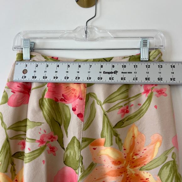 Vintage Tropical Hawaiian Floral Silk Cropped Trouser Pants Womens 6 Pink Orange - Picture 15 of 16